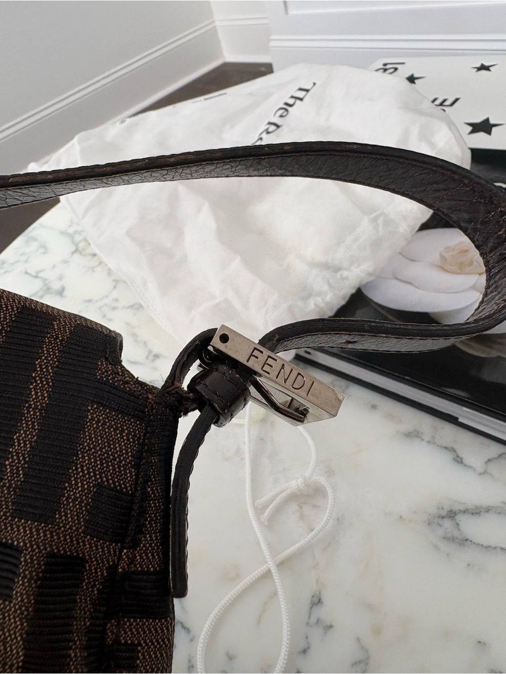 Vintage Fendi Brown Zucca Logo Canvas Shoulder Baguette Bag - Picture 8 of 14